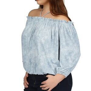 Michael Kors Petal Print Halter Off-The-Shoulder Long Sleeve Blouson Top size 0X